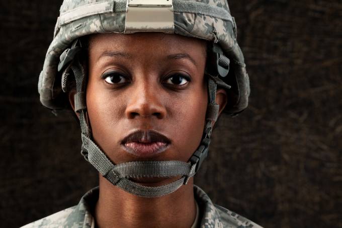 Female African American Soldier Series: Against Dark Brown Background