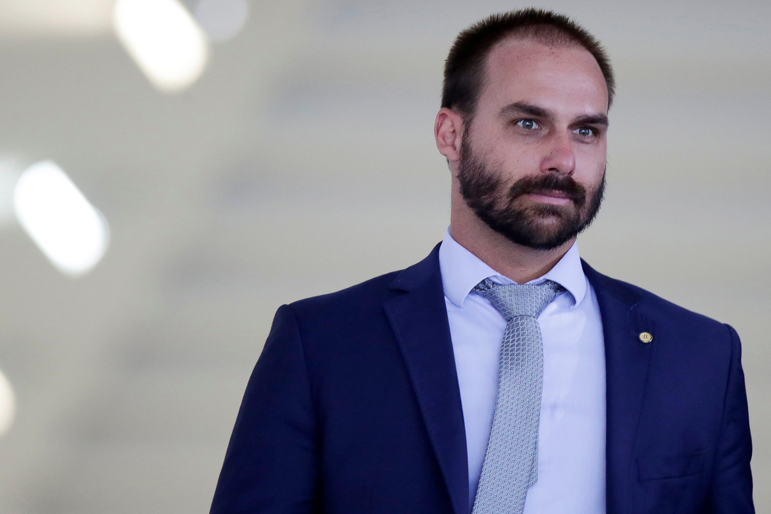 Brazilian Federal Deputy Eduardo Bolsonaro is seen after a meeting between Brazil's President Jair Bolsonaro and Paraguay's President Mario Abdo at the Itamaraty Palace in Brasilia